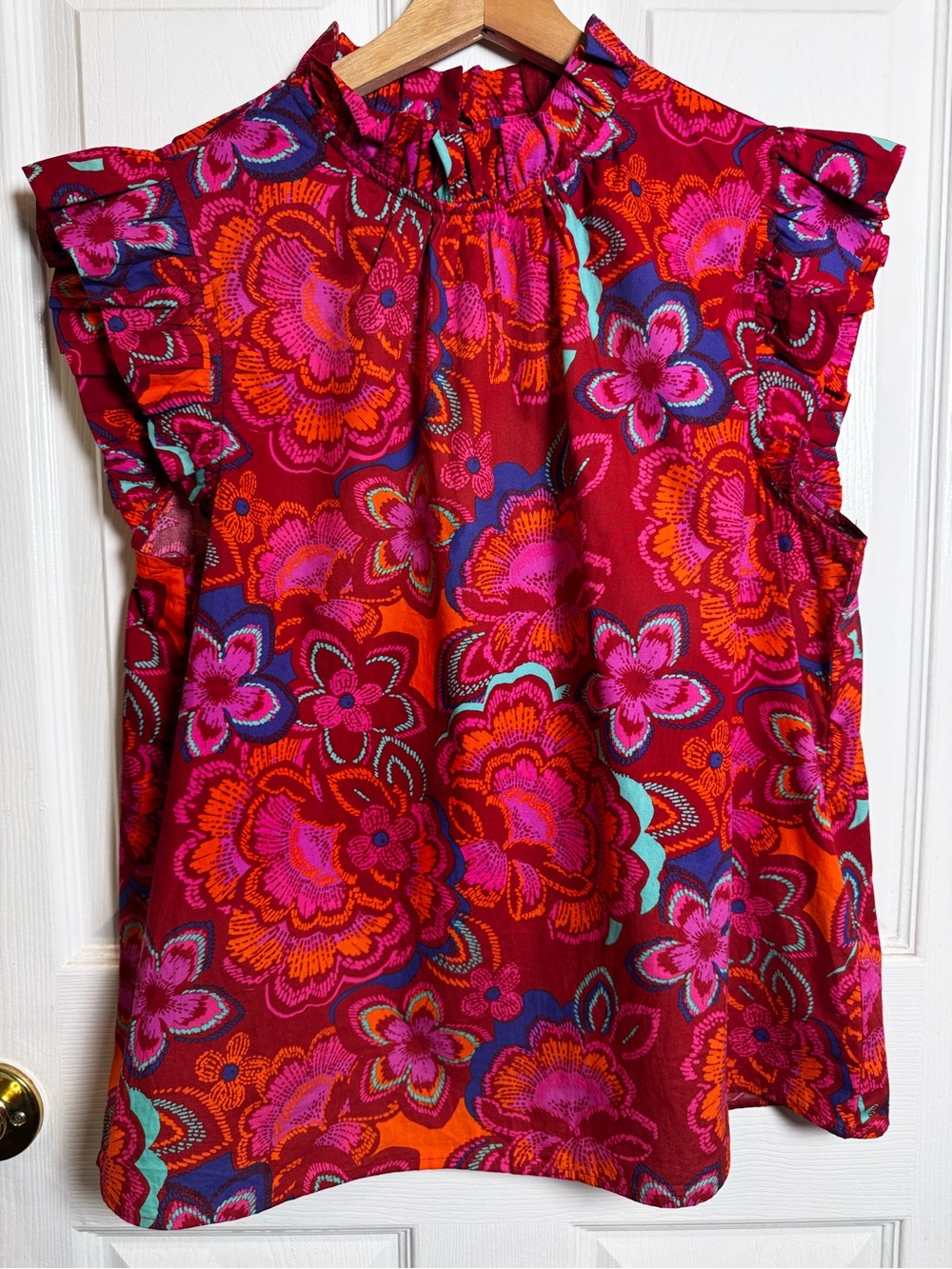 Sugarlips Floral Ruffle Mock Neck Cotton Top Blouse Small Boho Cottagecore